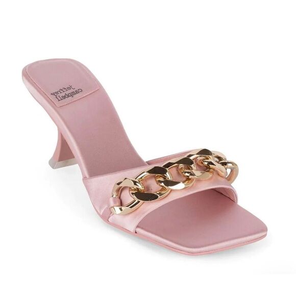 Jeffrey Campbell Sandals Womens Size 5 Pink Satin Chain Slip On Shoes Barbiecore - Picture 1 of 11